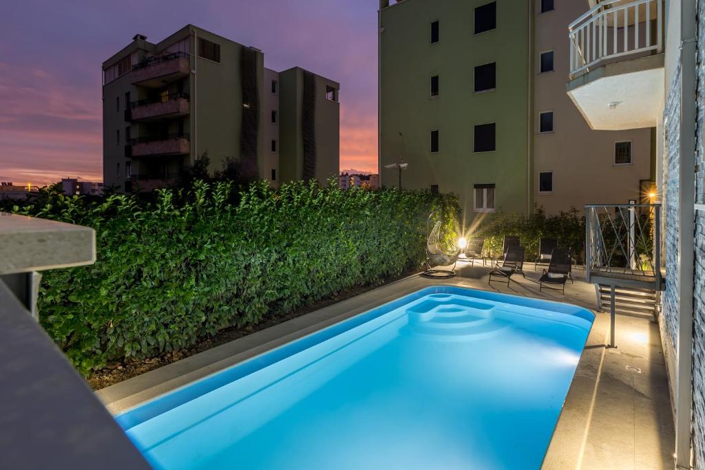 Pool area in the evening