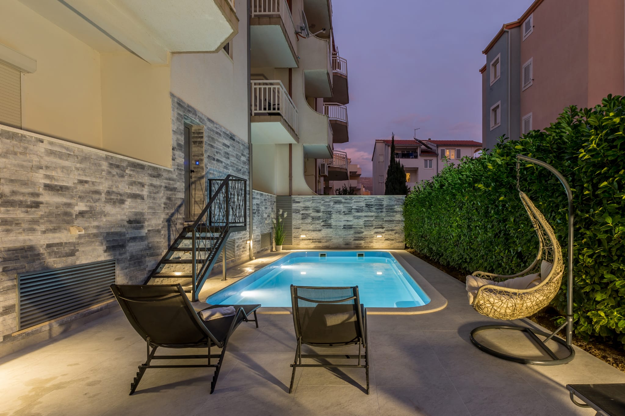 Pool and terrace in the evening